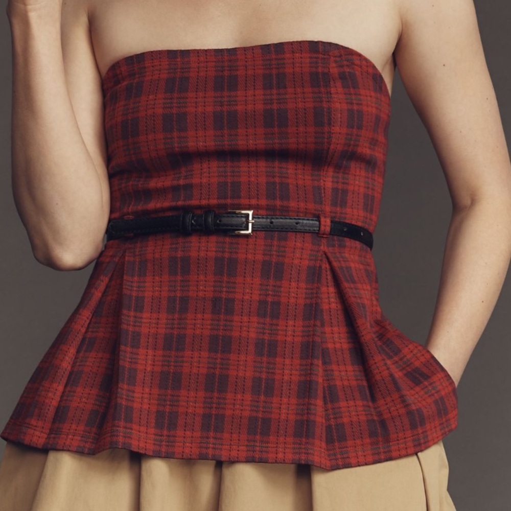 NWT Anthropologie Maeve Red Tartan Plaid Strapless Top Size Medium
